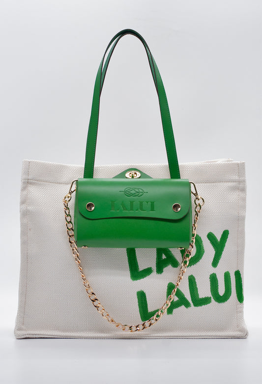 handbag, tote, beachtote, canvas, vegetableleather, doublebag, madeintuscany, clutch, emeraldgreen
